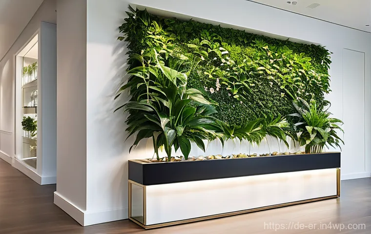 리빙월을 위한 개인화된 디자인 팁 - **"A lush and vibrant indoor living wall in a modern, sunlit living room. The wall is densely covere...