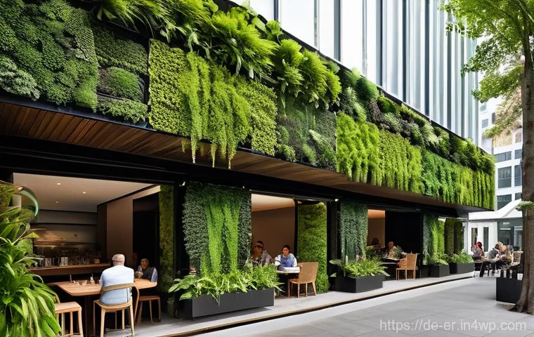 리빙월과 지역 사회의 관계 - **"A heartwarming scene of a diverse urban community collaborating on a living wall project. Several...