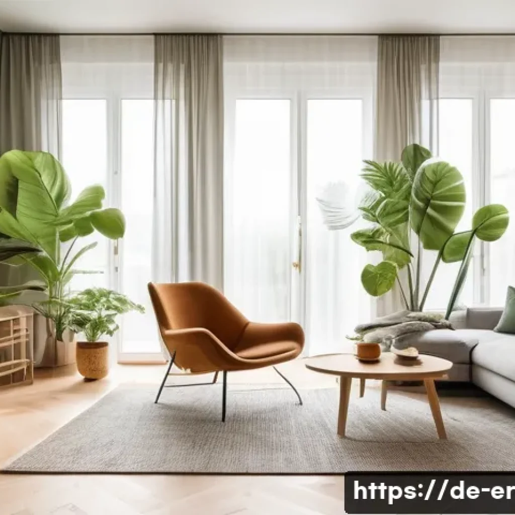 리빙월과 함께하는 홈 가드닝 - A cozy modern living room in a German apartment featuring a large Monstera and a Ficus plant as foca...