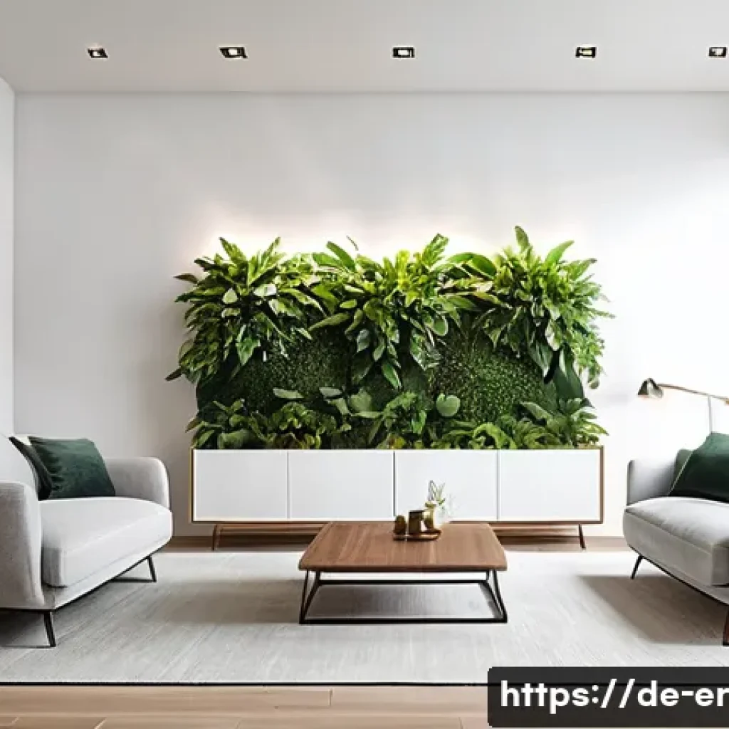 리빙월 조명 활용법 - A modern living room interior featuring a stylish Living Wall with a variety of real and artificial ...