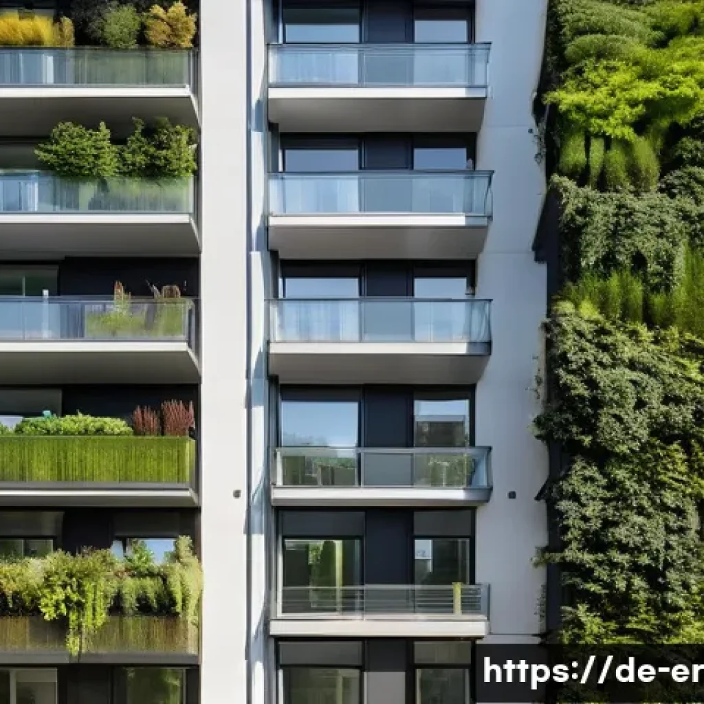 리빙월을 설치할 때 필요한 허가 사항 - A detailed urban residential scene in Germany featuring a modern vertical living wall installation o...