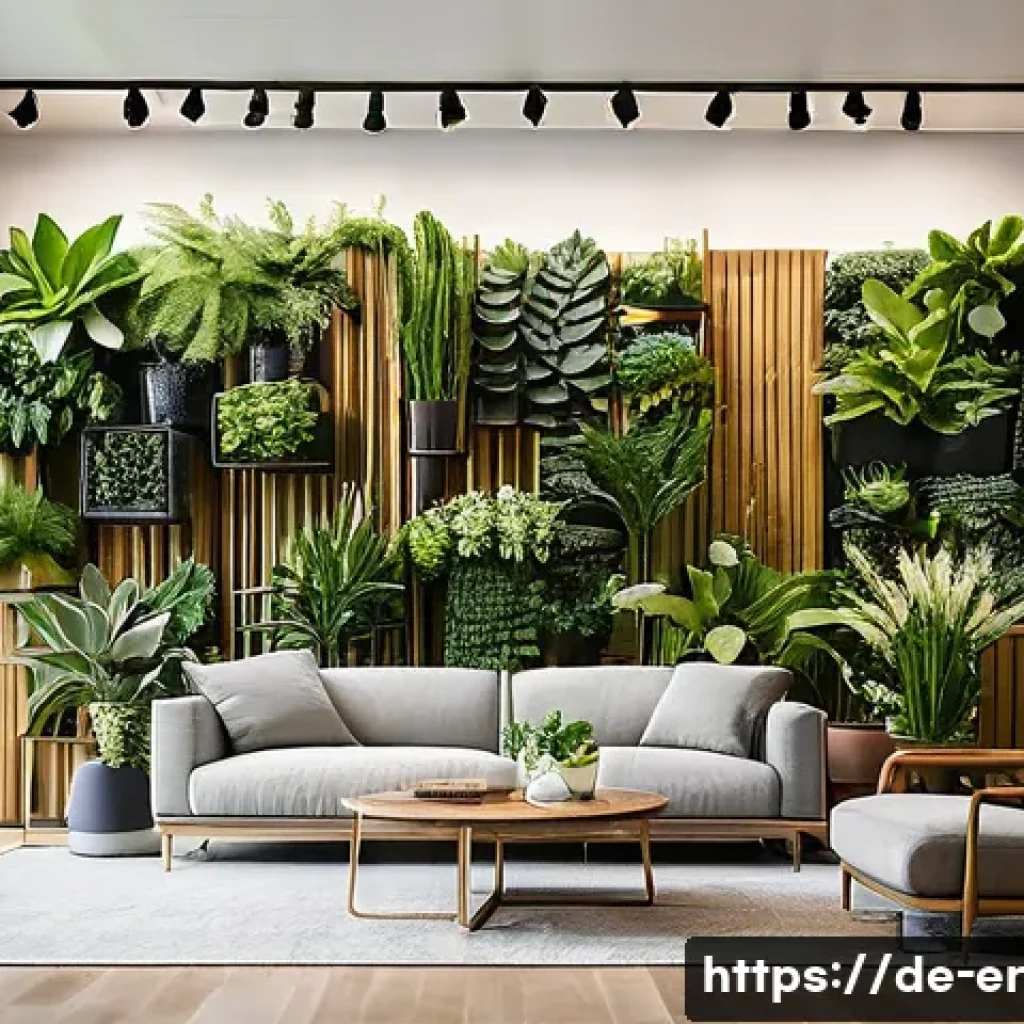 리빙월을 위한 벽 장식 아이디어 - A modern living room featuring a large vertical garden wall composed of diverse plants including suc...