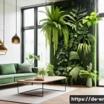 Home 21 리빙월로 극복하는 스트레스 - A modern German living room featuring a large vertical green wall composed of various lush plants su...