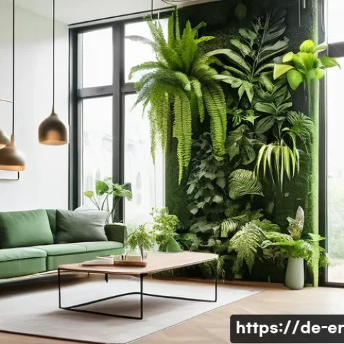 Home 33 리빙월로 극복하는 스트레스 - A modern German living room featuring a large vertical green wall composed of various lush plants su...