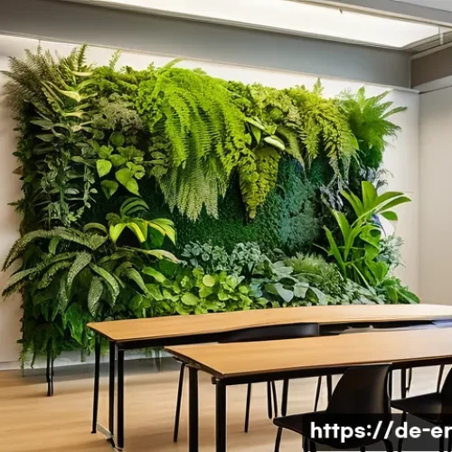 Home 31 리빙월을 활용한 교육 공간 개선 - A modern German classroom featuring a large, vibrant living wall filled with lush green plants such ...