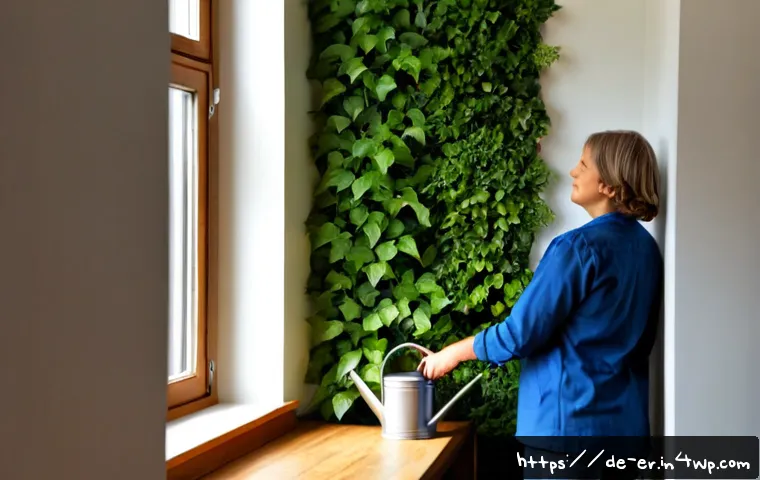 Home 17 DIY 리빙월 만드는 방법 - Photorealistic DIY living wall installation in a bright modern German apartment, a middle-aged homeo...